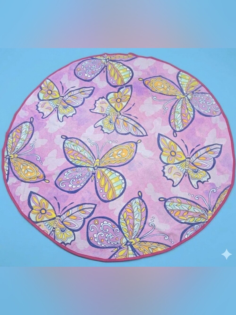 Vintage Jay Franco 58" Roundie Butterfly Beach Towel, Cottage Core, Y2K, 90's